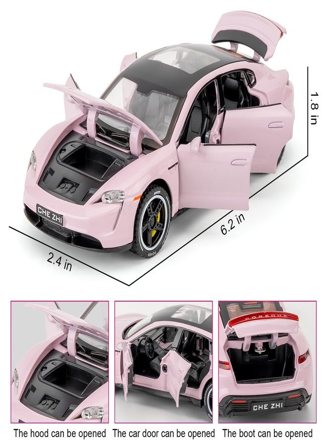 LOVEPOSELY 1:32 Car Model Compatible for Porsche Taycan Diecast Toy Car, Collectible Zinc Alloy Pull Back Vehicles Toy with Sound and Light for Adult Boys Girls 3 4 5 6 7 8 (Pink) - Image 2